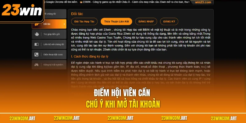 Điểm hội viên cần chú ý khi mở tài khoản