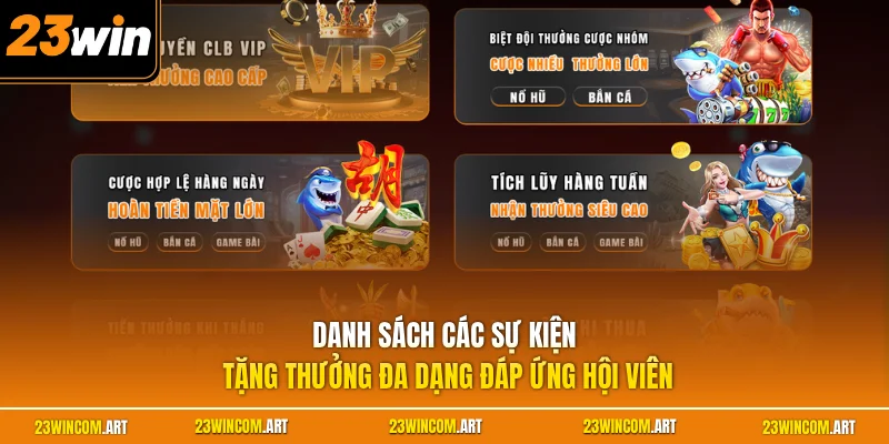 Danh sách các sự kiện tặng thưởng đa dạng đáp ứng hội viên 